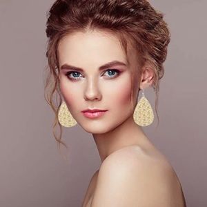 Faux Leather Metallic Gold Textured Earrings